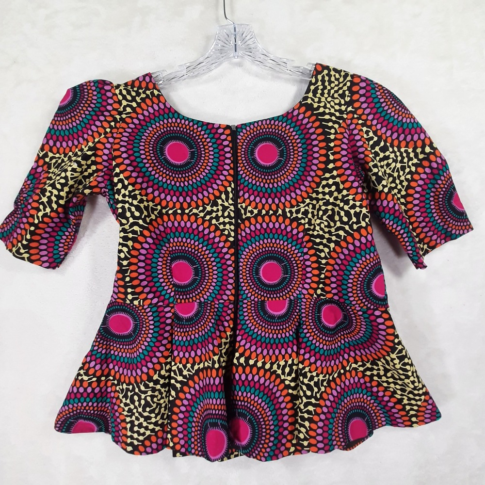 Handmade Ankara Peplum Top Vibrant African Print Sequin Blouse Multi Color - Picture 5 of 8